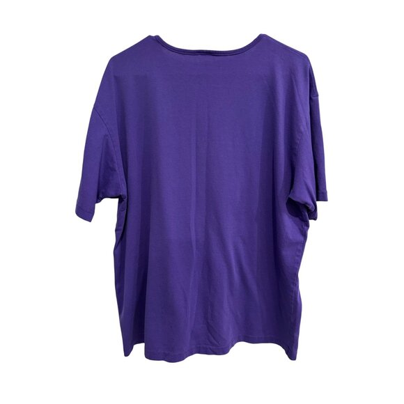 Handcrafted Purple Cotton T Shirt With Colorful Fish Embroidery Patch Design - Picture 2 of 8